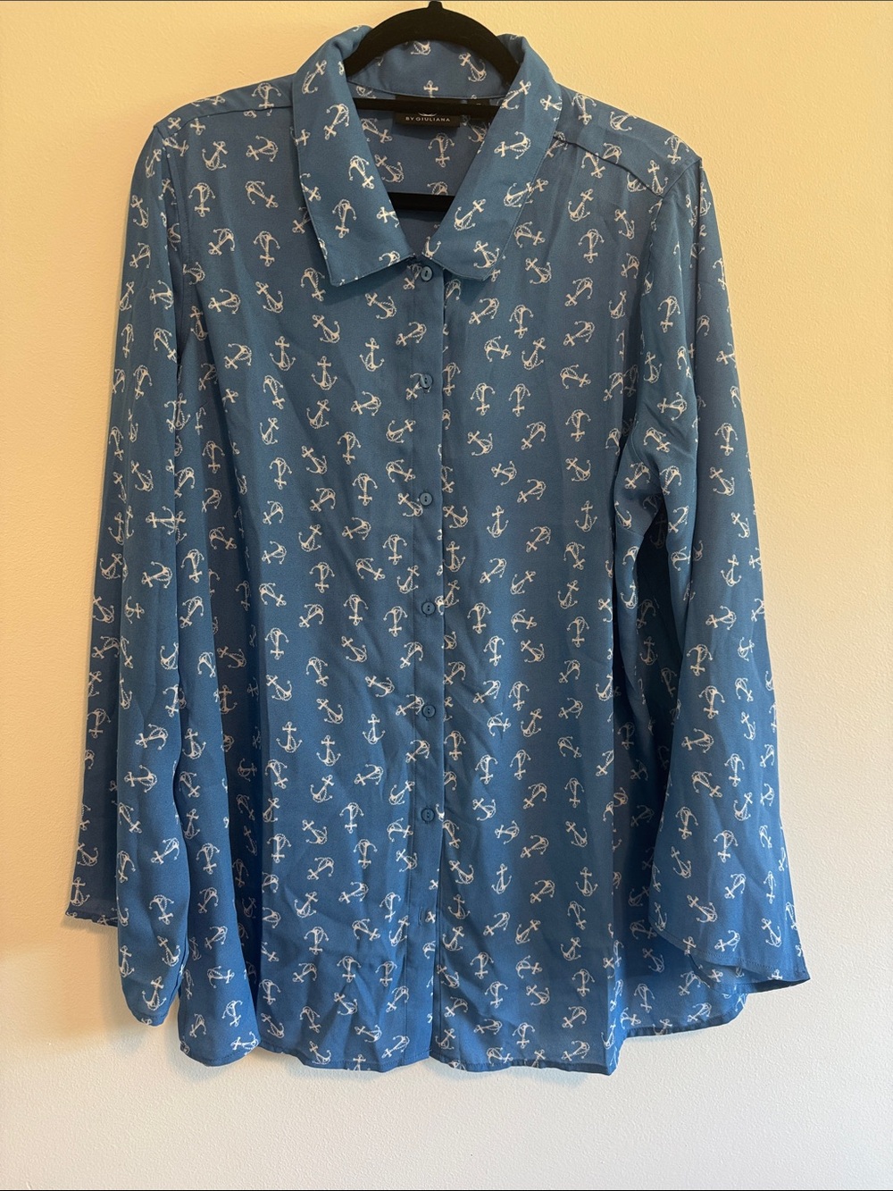 G by Giuliana Blue Button-Down Shirt with White Anchor Print NWOT